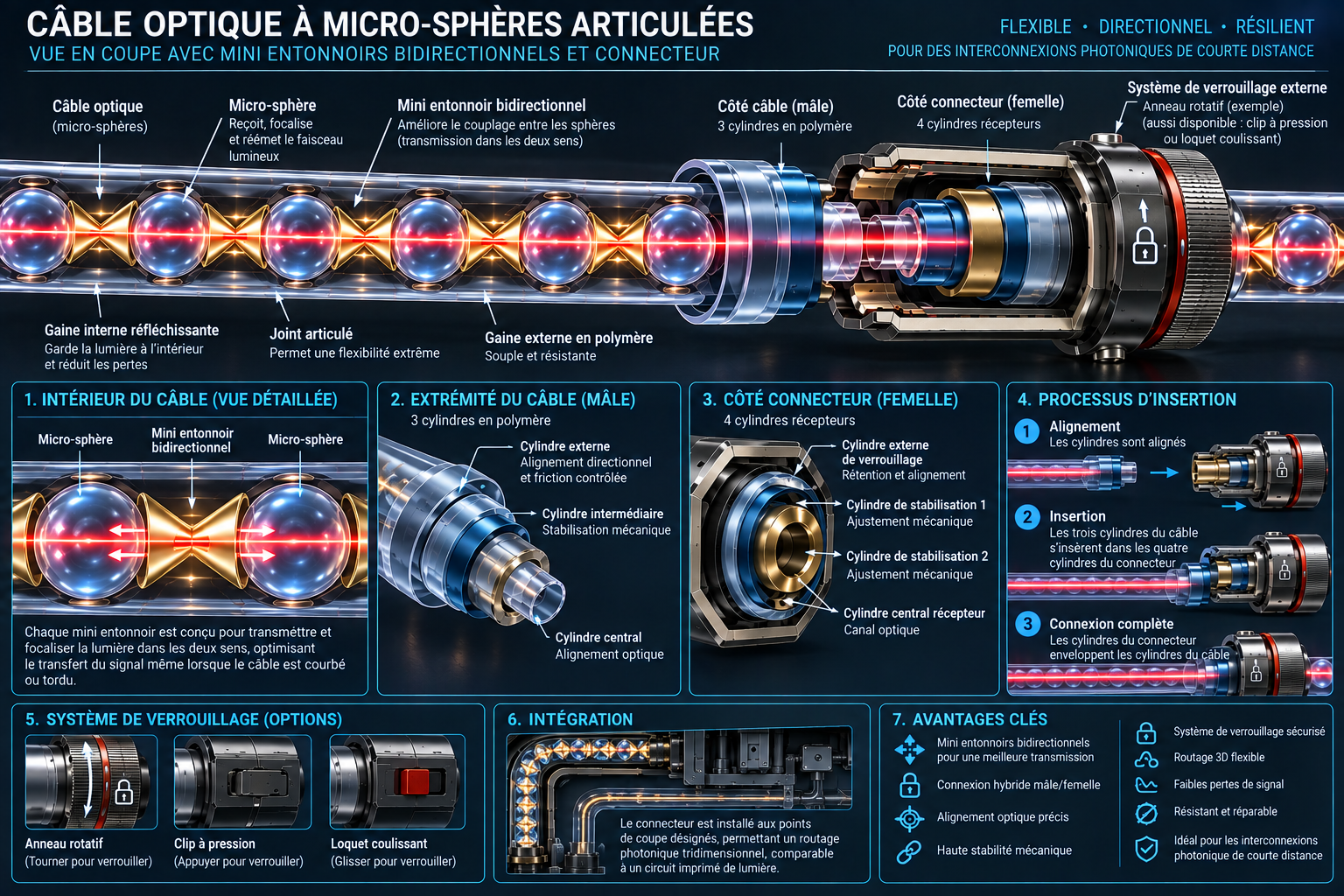 Câbles optiques à micro-sphères articulées